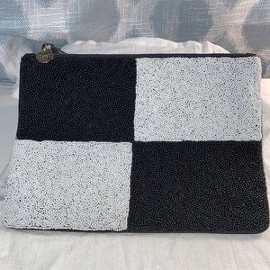 Clare V. Flat Clutch In Beaded Black and White